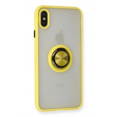Mey İthalat®  iPhone X Kılıf Montreal Yüzüklü Silikon Kapak - Sarı