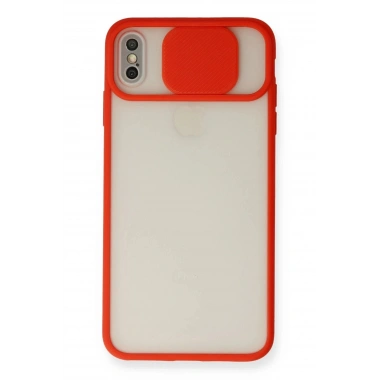 Mey İthalat®  iPhone X Kılıf Palm Buzlu Kamera Sürgülü Silikon - Kırmızı