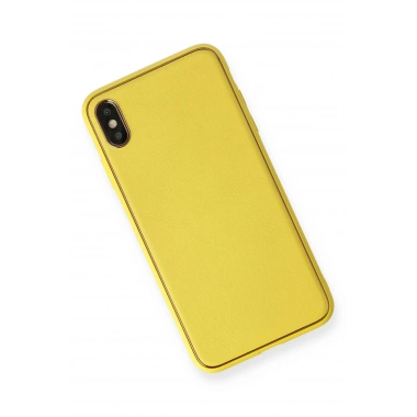 Mey İthalat®  iPhone XS Max Kılıf Coco Deri Silikon Kapak - Sarı