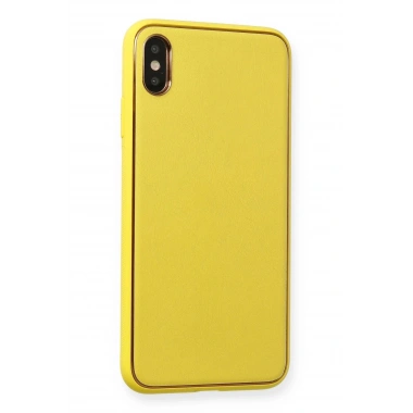 Mey İthalat®  iPhone XS Max Kılıf Coco Deri Silikon Kapak - Sarı