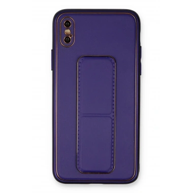 Mey İthalat®  iPhone XS Max Kılıf Coco Deri Standlı Kapak - Mor