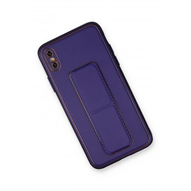 Mey İthalat®  iPhone XS Max Kılıf Coco Deri Standlı Kapak - Mor