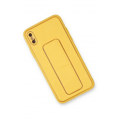 Mey İthalat®  iPhone XS Max Kılıf Coco Deri Standlı Kapak - Sarı