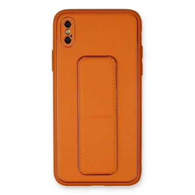 Mey İthalat®  iPhone XS Max Kılıf Coco Deri Standlı Kapak - Turuncu