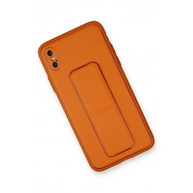 Mey İthalat®  iPhone XS Max Kılıf Coco Deri Standlı Kapak - Turuncu