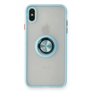 Mey İthalat®  iPhone XS Max Kılıf Montreal Yüzüklü Silikon Kapak - Buz Mavi