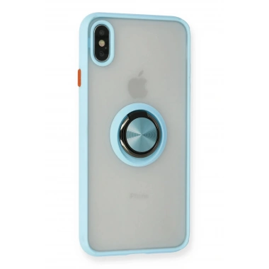 Mey İthalat®  iPhone XS Max Kılıf Montreal Yüzüklü Silikon Kapak - Buz Mavi