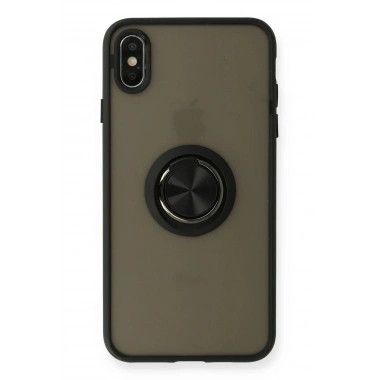Mey İthalat®  iPhone XS Max Kılıf Montreal Yüzüklü Silikon Kapak - Siyah