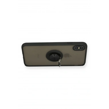 Mey İthalat®  iPhone XS Max Kılıf Montreal Yüzüklü Silikon Kapak - Siyah