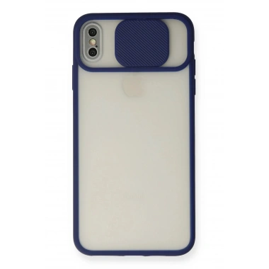 Mey İthalat® iPhone XS Max Kılıf Palm Buzlu Kamera Sürgülü Silikon - Lacivert