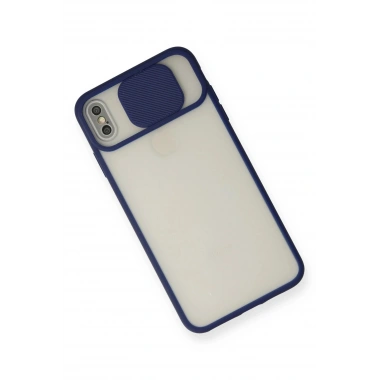 Mey İthalat® iPhone XS Max Kılıf Palm Buzlu Kamera Sürgülü Silikon - Lacivert