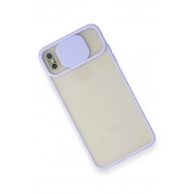 Mey İthalat®  iPhone XS Max Kılıf Palm Buzlu Kamera Sürgülü Silikon - Lila