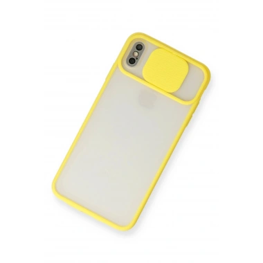 Mey İthalat® iPhone XS Max Kılıf Palm Buzlu Kamera Sürgülü Silikon - Sarı