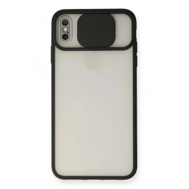 Mey İthalat® iPhone XS Max Kılıf Palm Buzlu Kamera Sürgülü Silikon - Siyah
