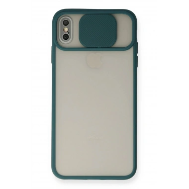 Mey İthalat®  iPhone XS Max Kılıf Palm Buzlu Kamera Sürgülü Silikon - Yeşil