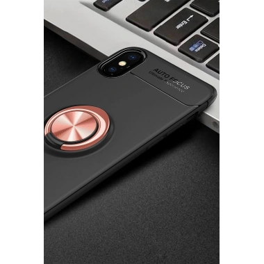 Mey İthalat® iPhone XS Max Kılıf Range Yüzüklü Silikon - Siyah-Gold