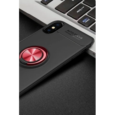 Mey İthalat® iPhone XS Max Kılıf Range Yüzüklü Silikon - Siyah-Kırmızı