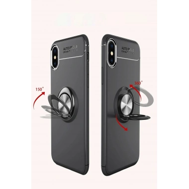 Mey İthalat® iPhone XS Max Kılıf Range Yüzüklü Silikon - Siyah-Mavi