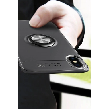 Mey İthalat® iPhone XS Max Kılıf Range Yüzüklü Silikon - Siyah-Mavi
