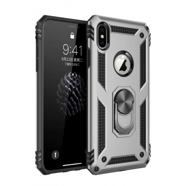 Mey İthalat® iPhone XS Max Kılıf Sofya Yüzüklü Silikon Kapak - Gümüş