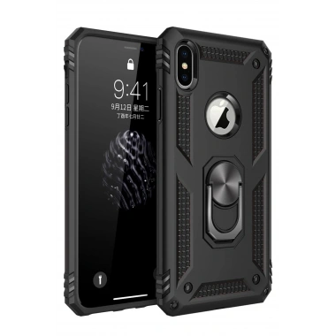 Mey İthalat® iPhone XS Max Kılıf Sofya Yüzüklü Silikon Kapak - Siyah