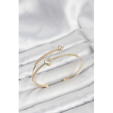 Mey İthalat® Kalp Model Pirinç Gold Renk Kadın Bileklik