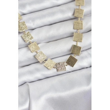 Mey İthalat® Kare Plaka Model Gold Renk Kadın Kolye