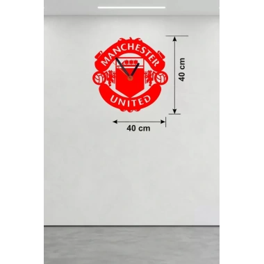Mey İthalat® Manchester United Logolu Ahşap Duvar Saati - 40x40 cm Taraftar Hediyesi
