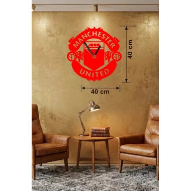 Mey İthalat® Manchester United Logolu Ahşap Duvar Saati - 40x40 cm Taraftar Hediyesi