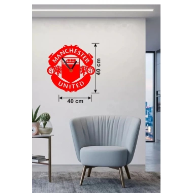Mey İthalat® Manchester United Logolu Ahşap Duvar Saati - 40x40 cm Taraftar Hediyesi