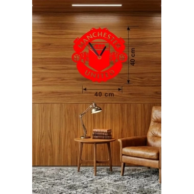 Mey İthalat® Manchester United Logolu Ahşap Duvar Saati - 40x40 cm Taraftar Hediyesi