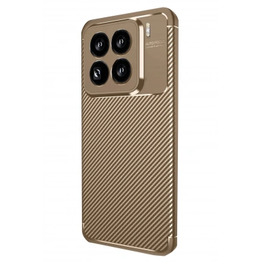 Mey İthalat®   Mi 15 Pro Kılıf Auto Focus Karbon Kapak - Kahverengi