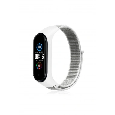 Mey İthalat® Mi Band 4 Hasırlı Cırtcırtlı Kordon - Beyaz