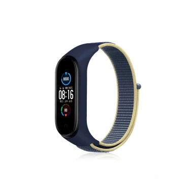 Mey İthalat® Mi Band 4 Hasırlı Cırtcırtlı Kordon - Sarı-Lacivert