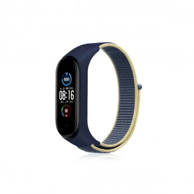 Mey İthalat® Mi Band 4 Hasırlı Cırtcırtlı Kordon - Sarı-Lacivert