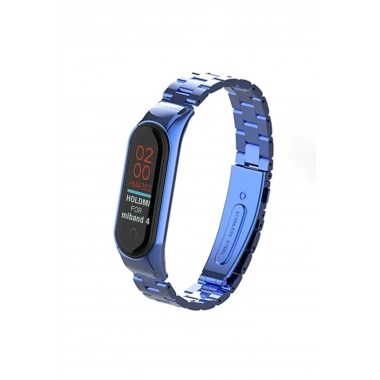Mey İthalat® Mi Band 4 Metal Baklalı Kordon - Mavi