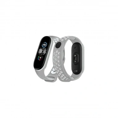 Mey İthalat® Mi Band 4 Spor Delikli Kordon - Gri-Beyaz