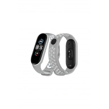 Mey İthalat® Mi Band 6 Spor Delikli Kordon - Gri-Kırmızı