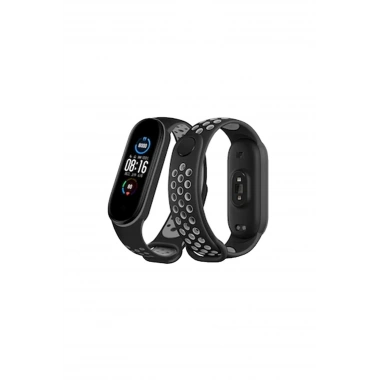 Mey İthalat®   Mi Band 6 Spor Delikli Kordon - Siyah-Gri