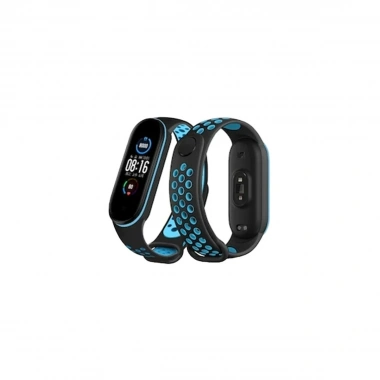 Mey İthalat® Mi Band 6 Spor Delikli Kordon - Siyah-Mavi