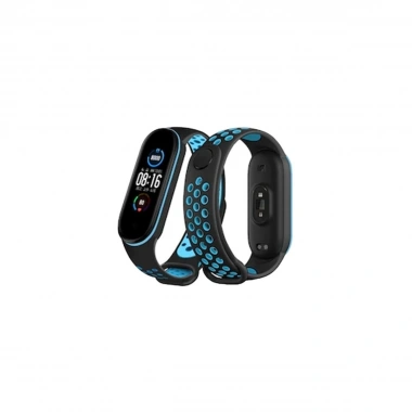 Mey İthalat® Mi Band 6 Spor Delikli Kordon - Siyah-Mavi
