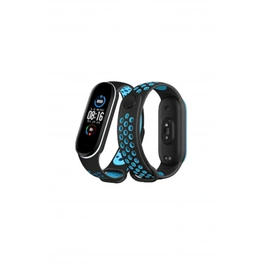 Mey İthalat®   Mi Band 6 Spor Delikli Kordon - Siyah-Mavi-Beyaz