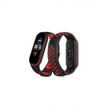 Mey İthalat® Mi Band 7 Spor Delikli Kordon - Siyah-Kırmızı