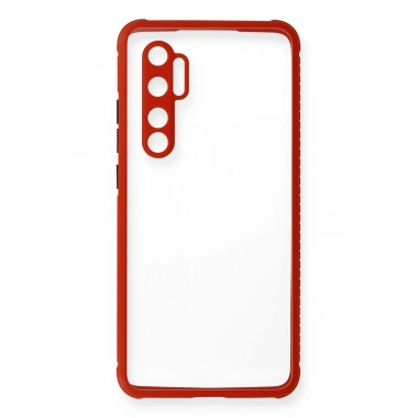 Mey İthalat® Mi Note 10 Lite Kılıf Miami Şeffaf Silikon - Kırmızı