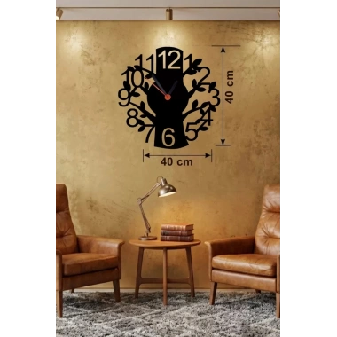 Mey İthalat® Modern Hayat Ağacı Tasarım Ahşap Duvar Saati - 40x40 cm Dekoratif