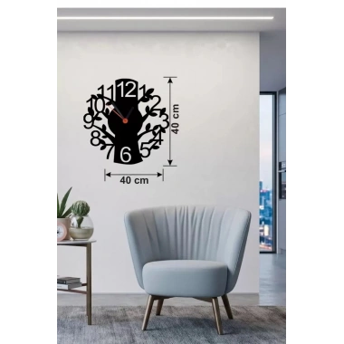 Mey İthalat® Modern Hayat Ağacı Tasarım Ahşap Duvar Saati - 40x40 cm Dekoratif