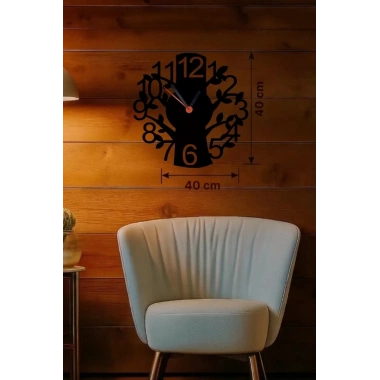 Mey İthalat® Modern Hayat Ağacı Tasarım Ahşap Duvar Saati - 40x40 cm Dekoratif