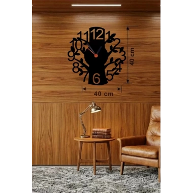 Mey İthalat® Modern Hayat Ağacı Tasarım Ahşap Duvar Saati - 40x40 cm Dekoratif