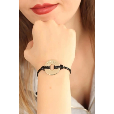 Mey İthalat® OKAY (İyi) Siyah Deri İpli Unisex Mood Bileklik