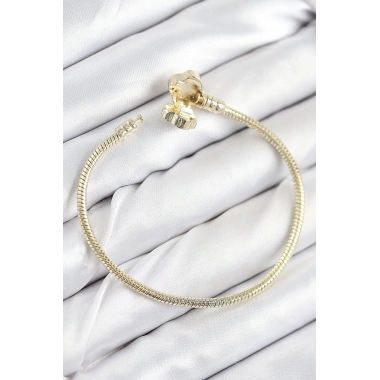 Mey İthalat® Pirinç Charm Zirkon Taşlı Yonca Model Gold Renk Kadın Bileklik